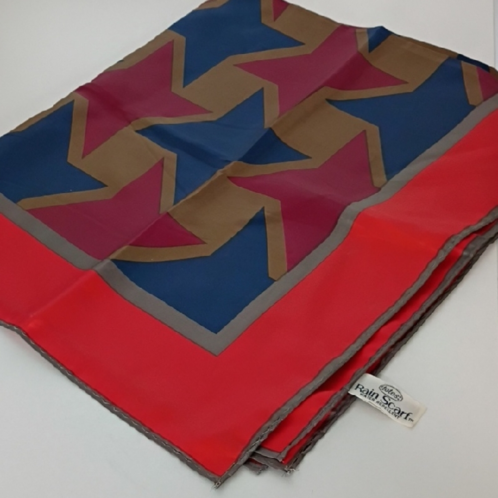 Vintage Totes Rain Scarf Red Blue Geometric Print 1976 Classic 34in Square